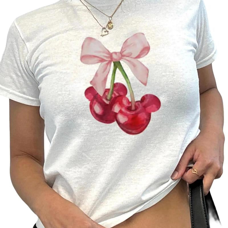 Coquette Pink Bow Cherry Baby Tee, Cute Red Cherry Baby Tee, Coquette Bow Cherry T-Shirt, Pinterest Aesthetic Baby Tee