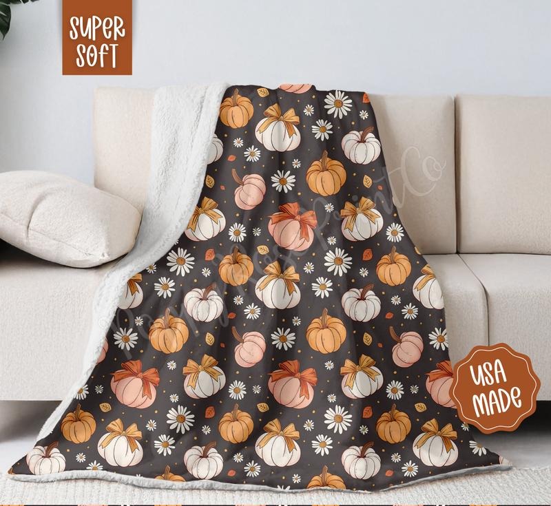 Coquette Pumpkin Blanket Cozy Halloween Throw 100% Cotton Woven or Fleece Back Velvet Plush for Fall Home Decor Made in USA