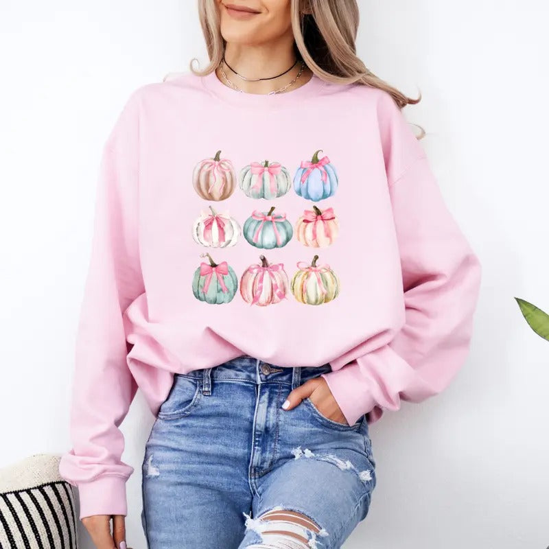 Coquette Pumpkins Sweatshirt, Thanksgiving Shirt , Thanksgiving Tee, Turkey T-shirt, Cute Fall Sweatshirt, Full Color Print