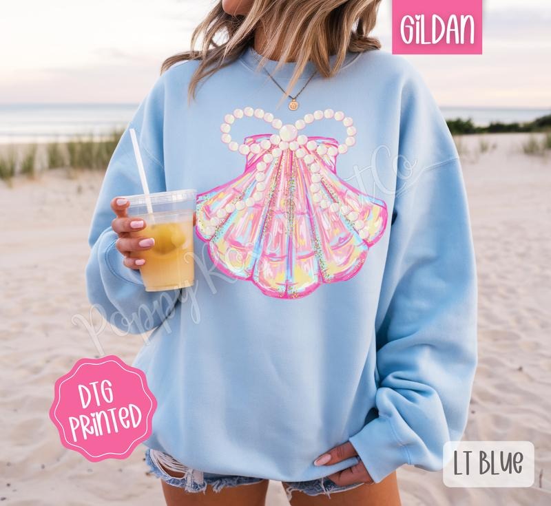 Coquette Sea Shell Sweatshirt, Cute Summer Sweater, Girly Beach Crewneck
