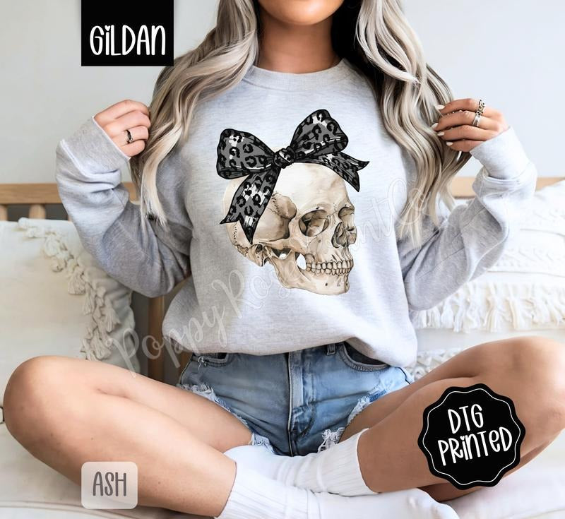 Coquette Skull Sweatshirt, Trendy Halloween Sweatshirt