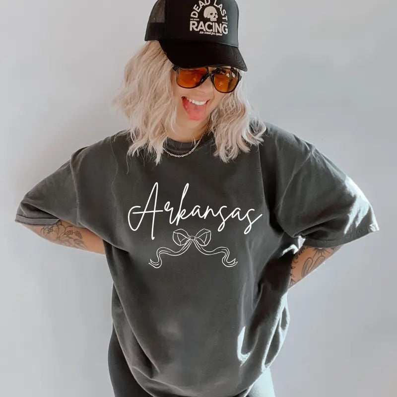 Coquette States Bow Shirt, Comfort Colors, Christmas Coquette Shirt, Women's Holiday Tee, Casual Comfy Graphic