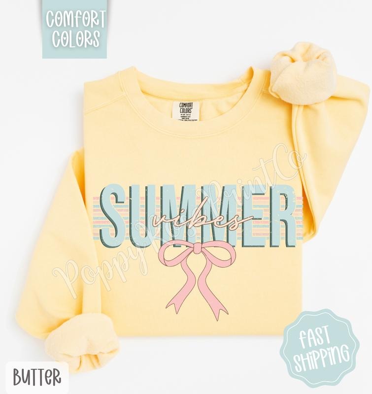 Coquette Summer Vibes Comfort Colors Sweatshirt, Cute Summer Sweater, Girly Beach Crewneck