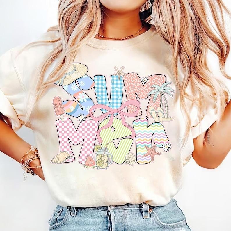 Coquette Summer Vibes Preppy Retro Beach Hand Drawn Summer T-Shirt