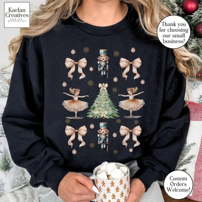 Coquette Sweatshirt, Christmas Ballerina Shirt, Holiday Nutcracker, Christmas Bows Sweatshirt Youth, Toddler Tee, Christmas Baby One Piece