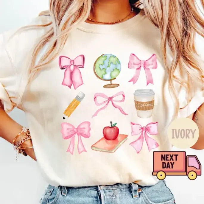 Coquette Teacher T Shirt, Preppy School Tshirt, Preppy Teacher, coquette bows, Preppy Girl School Shirt, Teacher Gift, Cute Gift for Teacher
