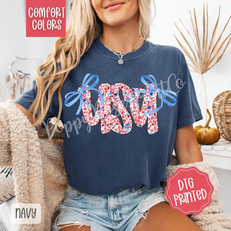 Coquette USA Comfort Colors Tshirt, Cute American Tee, Girly Fourth Of July Shirt