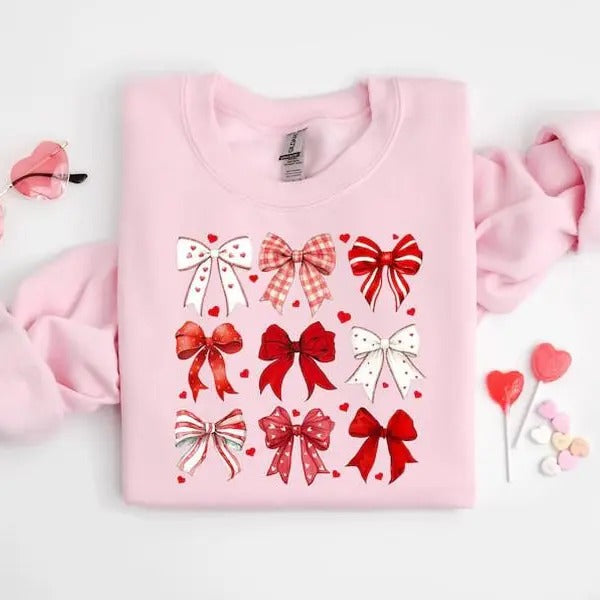 Coquette Valentine Bow Sweatshirt, Retro Valentine Shirt, Valentines day Bow Shirt, Coquette Bow T Shirt, Bow Valentine Gifts
