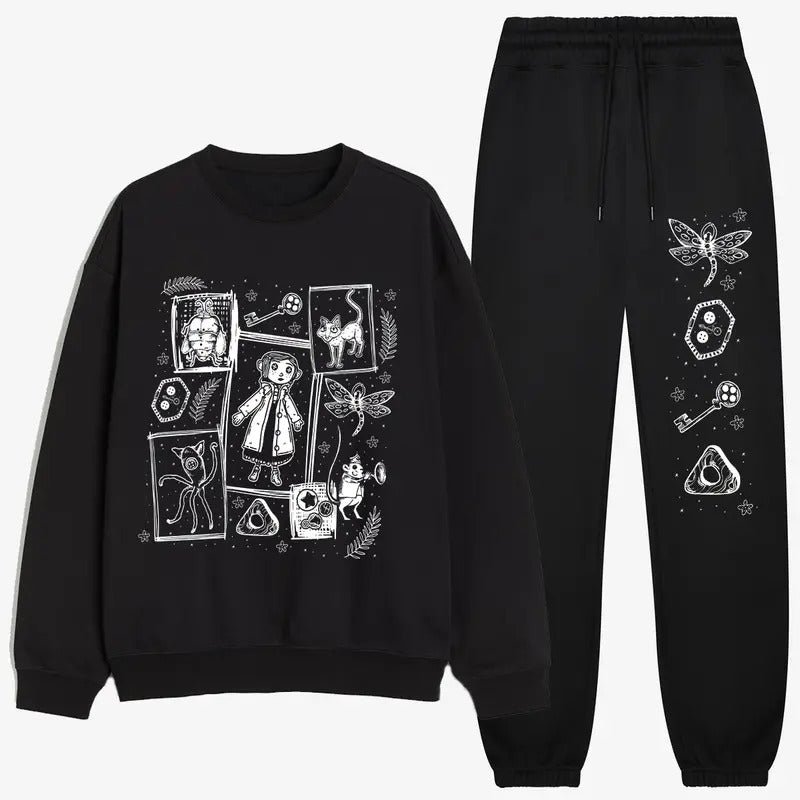 Coraline Dreaming Doodle Sweatshirt and Sweatpants, Coraline Fantasy movies tshirt, Horror Sweatcter Shirt, Halloween Sweatshirt Sweatpants set