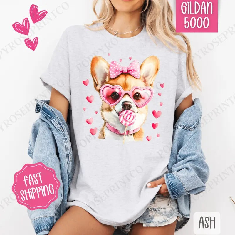 Corgi Valentine Shirt Gildan, Dog Valentine's Day Women's Tee, Cute Women's Tshirt Plus Sizes
