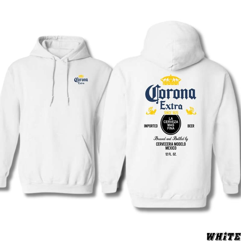 Corona Extra Hoodie - Beer Label Design Shirt - Trendy Hoodie for Men and Women Menswear Sweaters