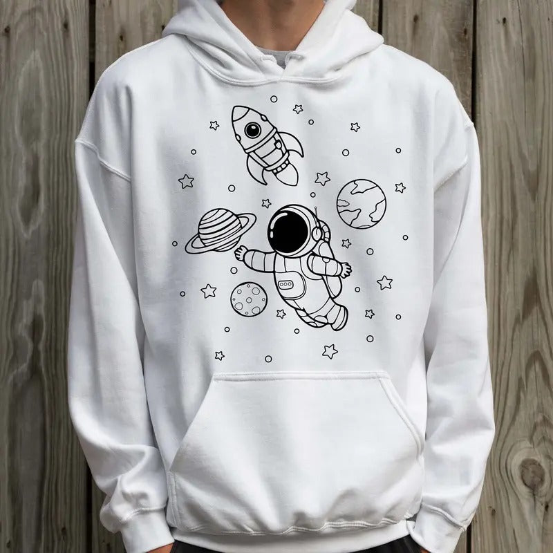 Cosmonaut Hoodie, Galaxy Sweater, Astronaut with Planet Sweatshirt Hooded, Space Shirt, Cute Space Astronaut Hoodie