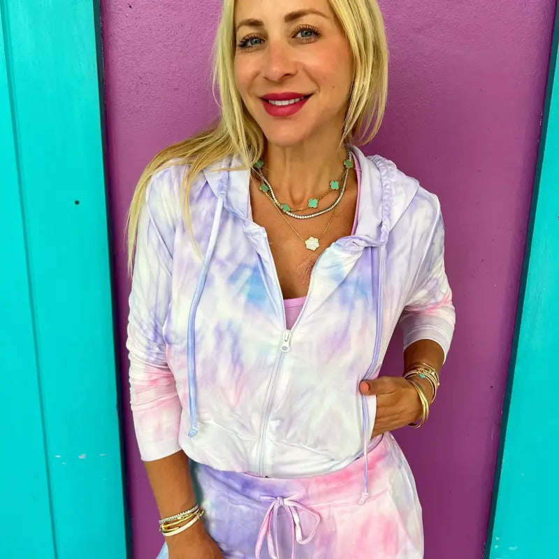 Cotton Candy Tie-Dye Zip Up Hoodie
