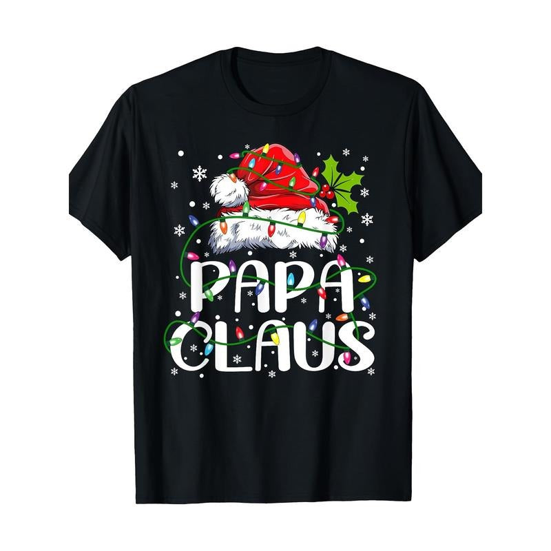 Cotton Papa Claus Christmas Lights Pajama Family Matching T-Shirt Made in USA