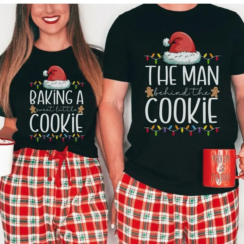 Couple Pregnancy Announcement Christmas Shirts, Funny Pregnancy Christmas Matching TShirts for Couples, Pregnant Couple Cookie Holiday Tee
