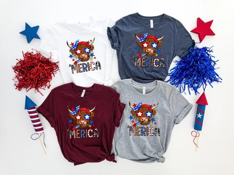 Cow Merica Shirt, America Cow Shirt, American Farm Shirt, American Flag Cow, 4th of July Shirt, Independence Day Tee, Shirt For 4th of July