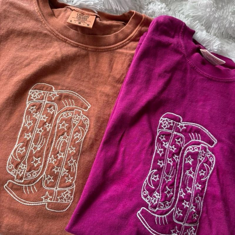Cowboy Boot Embroidered Tshirt, Embroidered Tshirt, Cowboy Tshirt