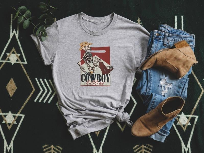 Cowboy Killer Shirt, Funny Skeleton Shirt, Western Skeleton, Matching Shirts, Couple Shirt, Skeleton Killer Humor,...