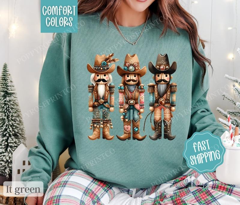 Cowboy Nutcracker Comfort Colors Sweatshirt, Country Christmas Sweater, Western Holiday Womens Crewneck