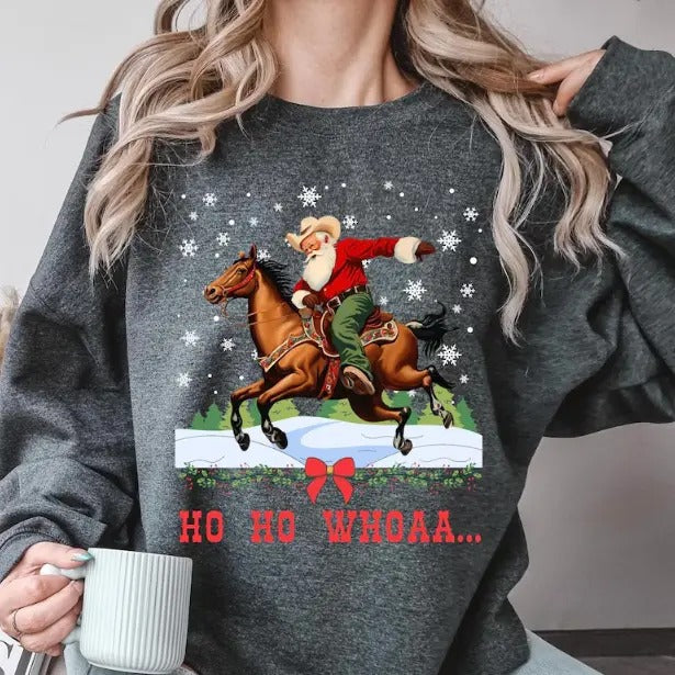 Cowboy Santa Sweatshirt, Cowboy Xmas Sweater, Giddy Up Jingle Horse Pick Up Your Feet, Howdy Country Christmas Horse, Cowgirl Shirt