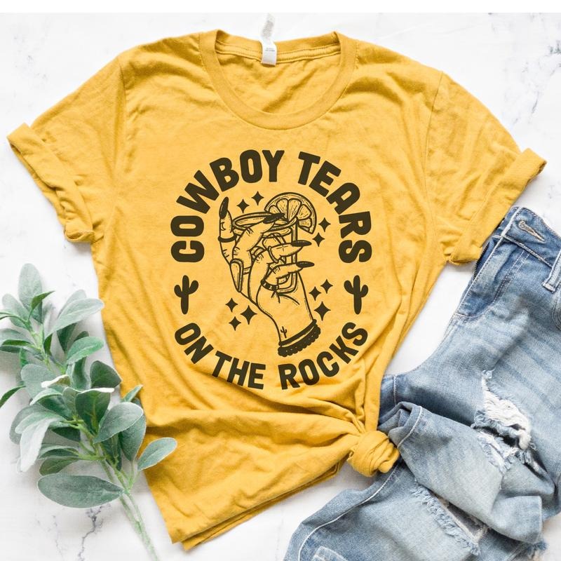 Cowboy Tears T-Shirt Country Southern Tshirt South Western Tee Soft Print Shirt Cowboy Tears Tshirt Cowgirl Country T-Shirt Sublimation Print Tee Casual Comfort Top Womenswear