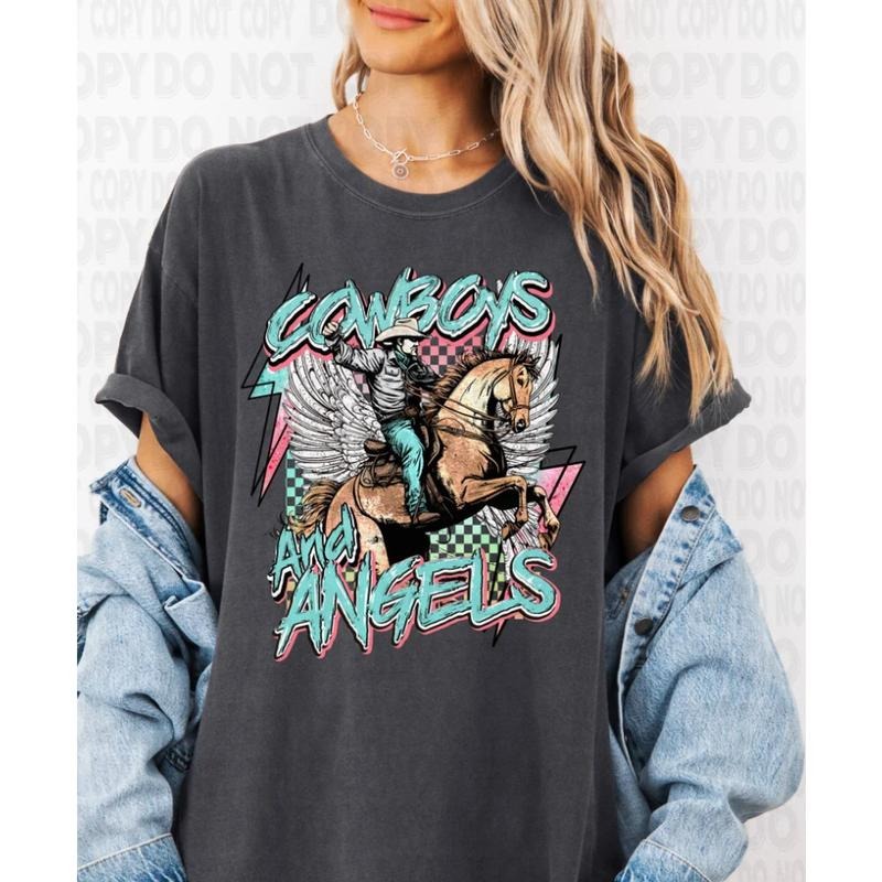Cowboys and Angels Comfort Colors Graphic Tee, Country Western Shirt, Rodeo Outfit Tee, Cowboy Concert Style