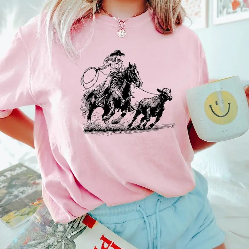 Cowgirl Breakaway Roper Shirt, Rodeo Cowgirl Sweatshirt, Western Graphic Tee, Wild West Gift, Western Cowgirl Outfit, Country Music Shirt