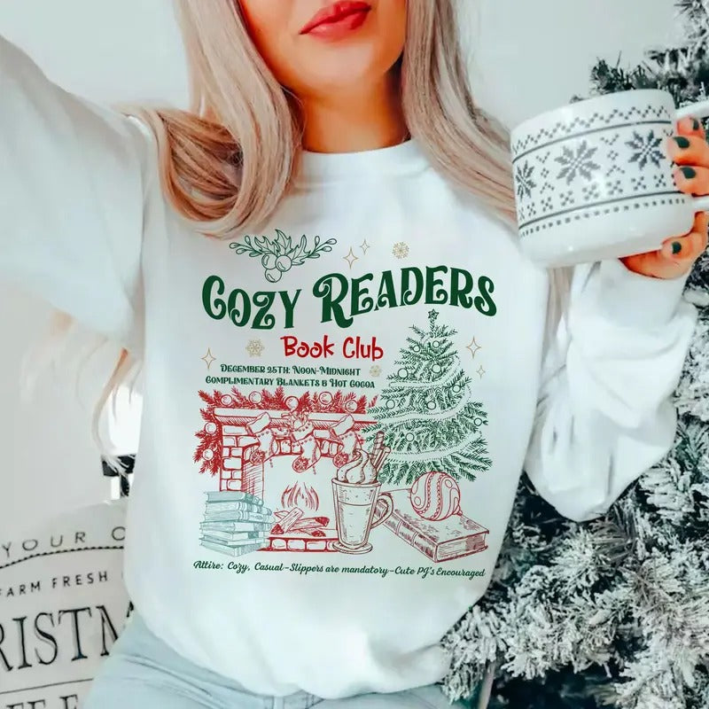 Cozy Readers Book Club Sweatshirt, Bookish Christmas Sweatshirt, Candy Cane Shirt, Christmas Sweater for Book Lover, Christmas Book Club Shirt, Bookish Winter Shirt, Christmas Book Lover Sweatshirt