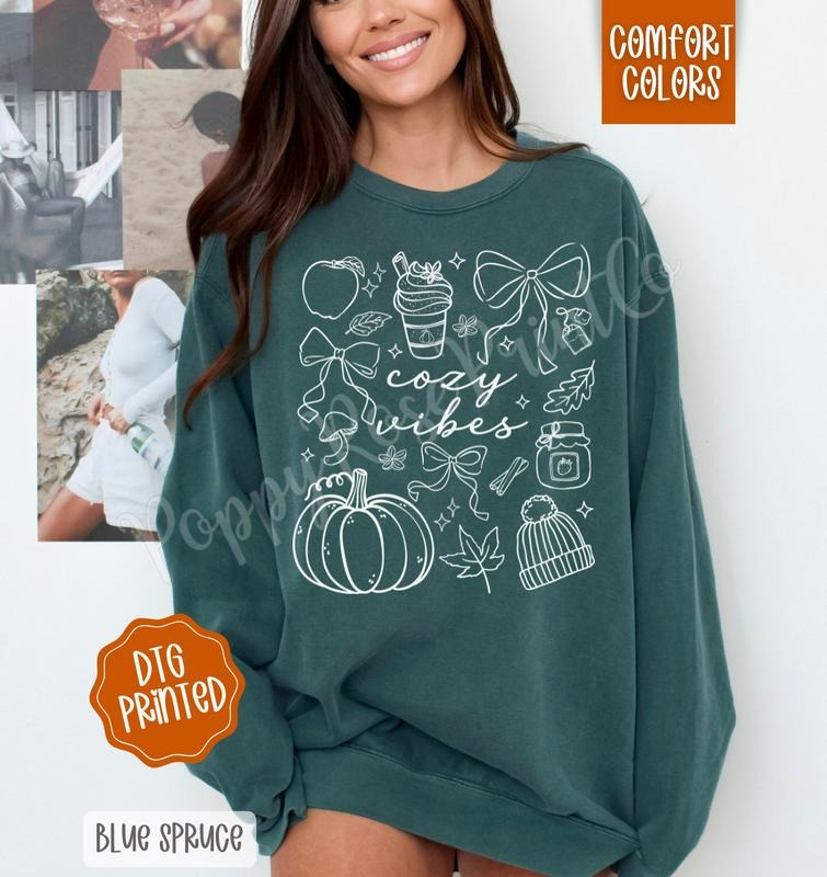 Cozy Vibes Comfort Colors Sweatshirt, Trendy Fall Crewneck