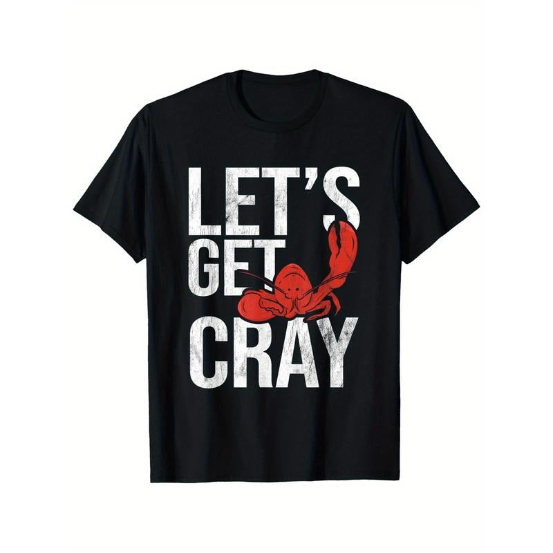 Crayfish Seafood Boil T-Shirt, Cotton Blend Crew Neck Tee, Regular Fit, Slight Stretch, Knit Fabric, with Lobster & Crayfish Graphic, for Adults, All-Season Wear, Black, S-XXXL made in usa