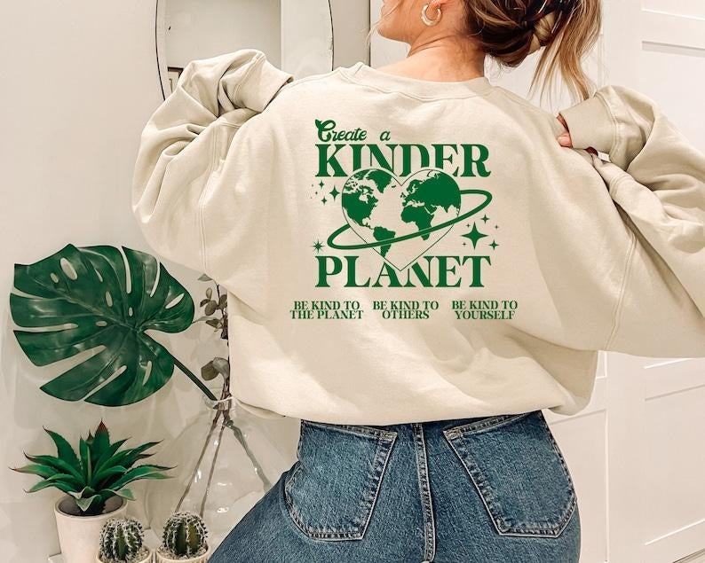 Create a Kinder Planet Hoodie, Heart Hoodie, Trendy Hoodie, Perfect gift, Aesthetic Clothes, Trendy Y2k  Hoodie and Sweater; T-shirt Cotton Womenswear Light Polyester