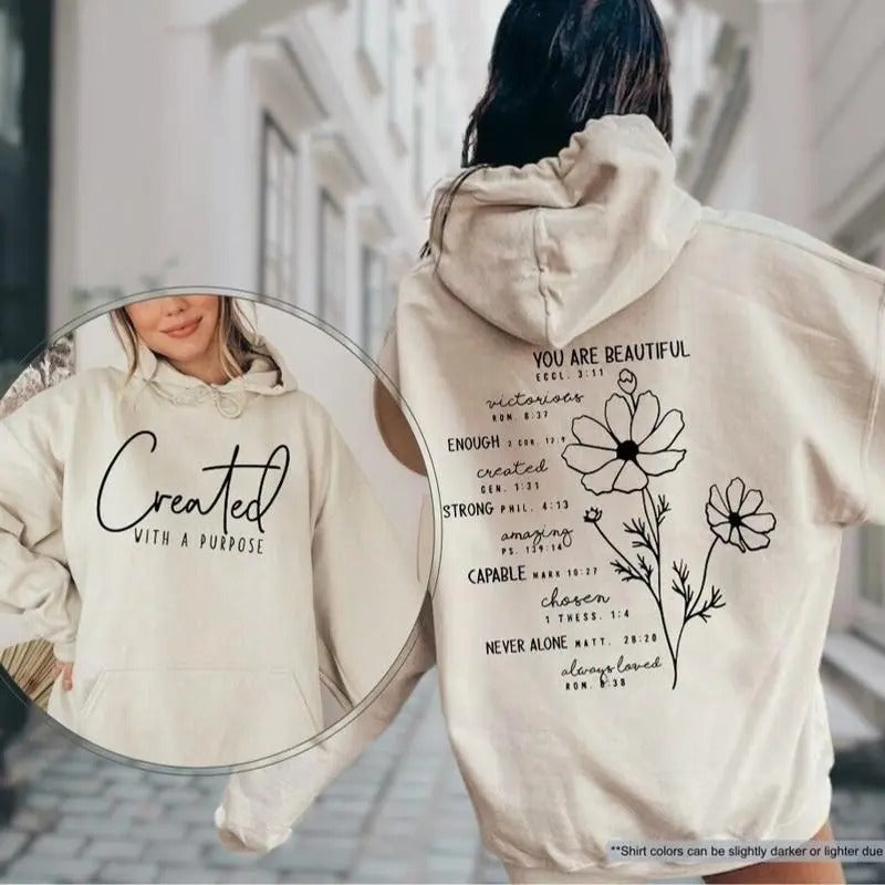 Created With A Purpose Hoodie, You Are Beautiful Hoodie, Christian Hoodie, Christian Gifts, Women Christian Sweatshirt, Religious Gifts, Faith Shirt