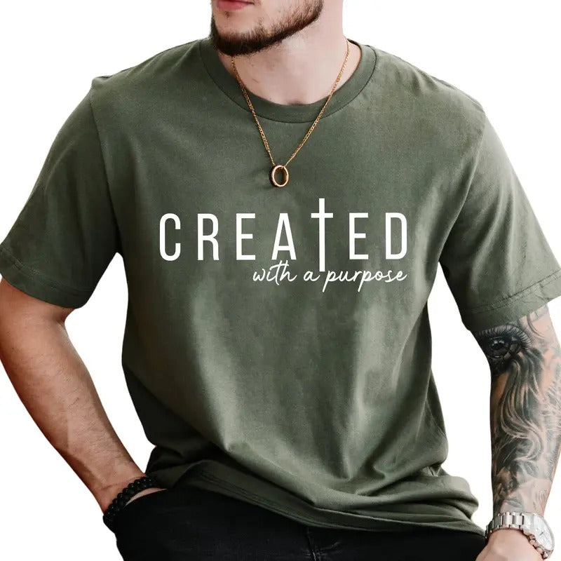 Created with A Purpose Christian Shirt, Created T-shirt, Christian Tees, Bible Verse Tshirt, Faith Based Tee, Jesus Apparel, Christian Pray Tops for Men, Casual Men's Top, Soft Cotton Fabric Menswear