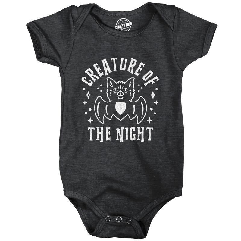 Creature of the Night Baby Bodysuit Funny Cute Halloween Bat Graphic Jumper for Infants Funny Baby Onesies Halloween Onesie for Baby Black