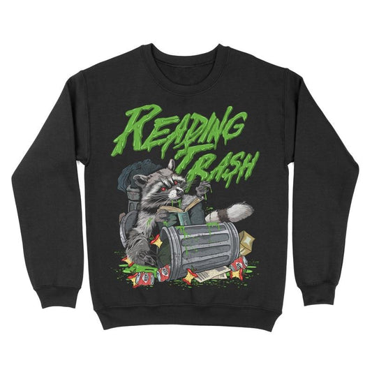 Crewneck Sweatshirt - Reading Trash Raccoon, Halloween, Fall, Spooky Sweatshirt, Book Lover, Gift for Reader, Smut, Dark Romance