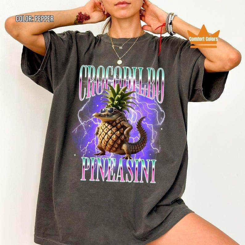 Crocodilbo Pineasini Shirt, Italian Brainrot Shirt, Bootleg Rap Tee, Brainrot Shirt, Crocodile Meme Shirt, Weird Funny Shirt, Trending Tee, Gift for Mom, Menswear Top, women top, Gift For menswear, summer see tshirt, Classic Top