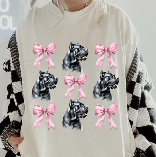 Cropped Eared Cane Corso with bows Shirt ~ Unisex Apparel Relaxed Fit Printed In The USA Clothing Womenswear Casual Comfort Cotton Top Athletic Boho Chic