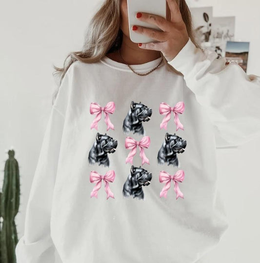 Cropped Eared Cane Corso with bows Sweatshirt ~ Sweatshirt Unisex Apparel Relaxed Fit Printed in the USA Clothing Womenswear Casual and Comfortable