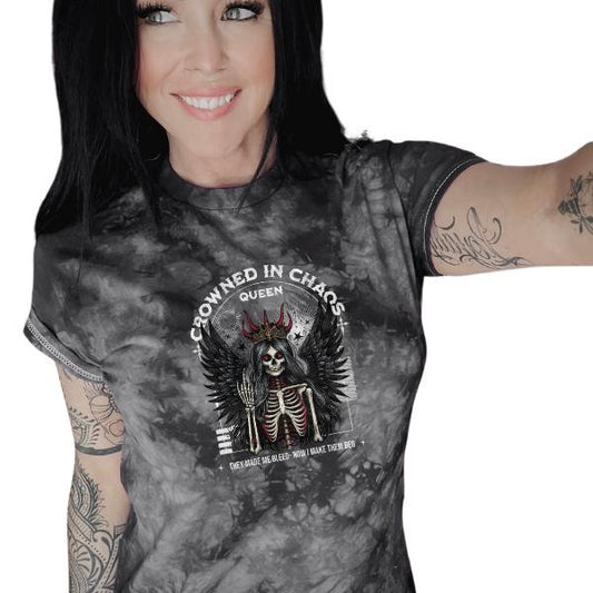 "Crowned in Chaos Queen, They Made me Bleed, So Know I Make them Beg TShirt &  Hoodie, Unisex Fit, Comfortable, Grunge, Gothic, Skeletons, Skull