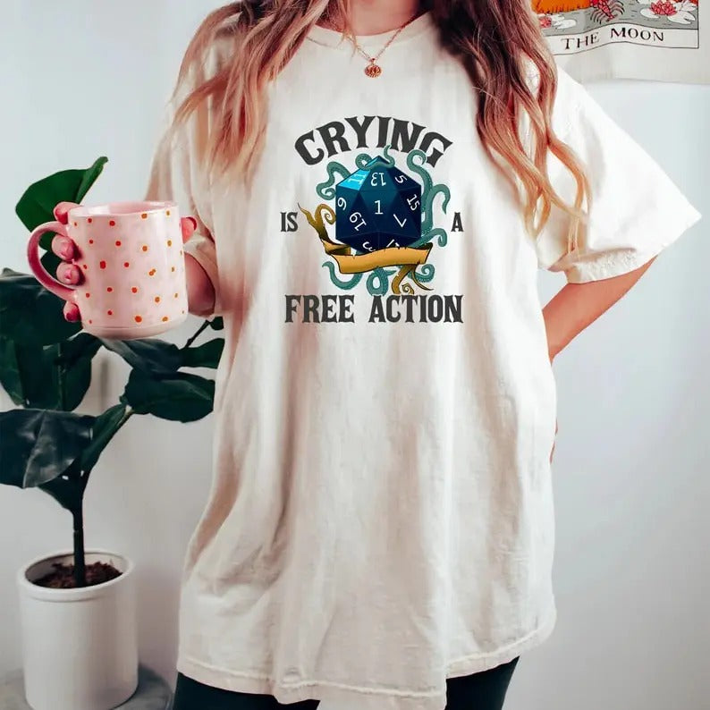 Crying Is A Free Action Shirt, Funny DND Shirt, Trendy Dice Shirt, Tabletop Gaming Tee, Fantasy Gaming, RPG Lover Gift, Vintage Dungeons & Dragons 1974 Sweatshirt, DnD Sweatshirt, DnD Shirt, Dungeon Master Sweatshirt