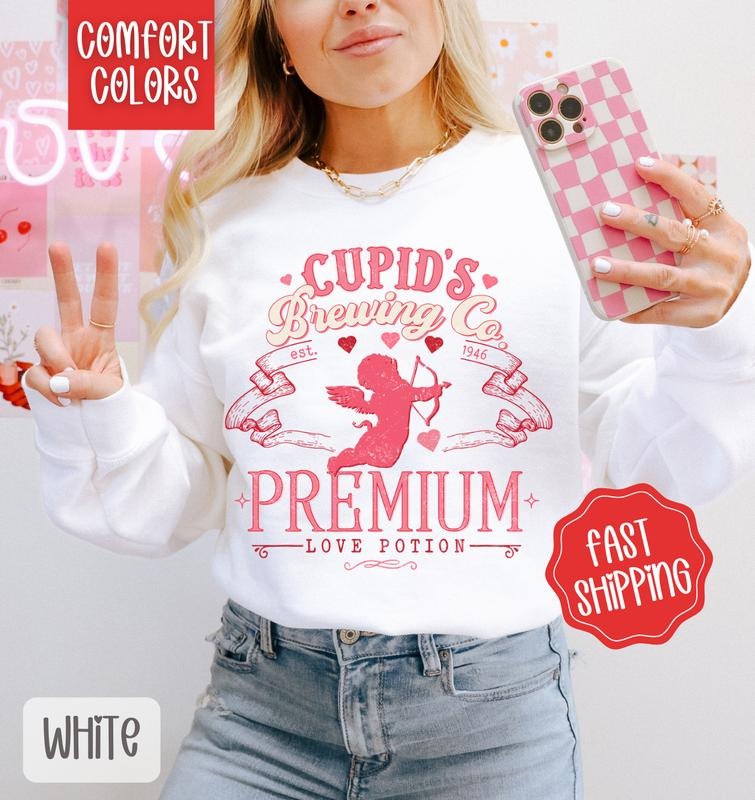 Cupid Brewing Co. Comfort Colors Sweatshirt, Valentine's Day Women's Crewneck, Holiday Women's Sweater