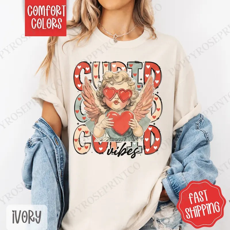 Cupid Vibes Shirt Comfort Colors, Valentine's Day Women's Tee, Holiday Women's Tshirt