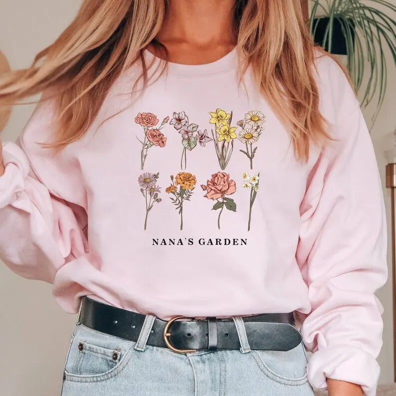 Custom Birth Month Birth Flower Shirt, Custom Mothers Day Gift, Custom Mom Tshirt, Mothers Day Shirt, Custom Flower Shirt, Custom Birth Month Sweatshirt, Birth Flower Sweater, Grandma's Garden, Personalized Mom Gift Grandma Mother's Day Gift