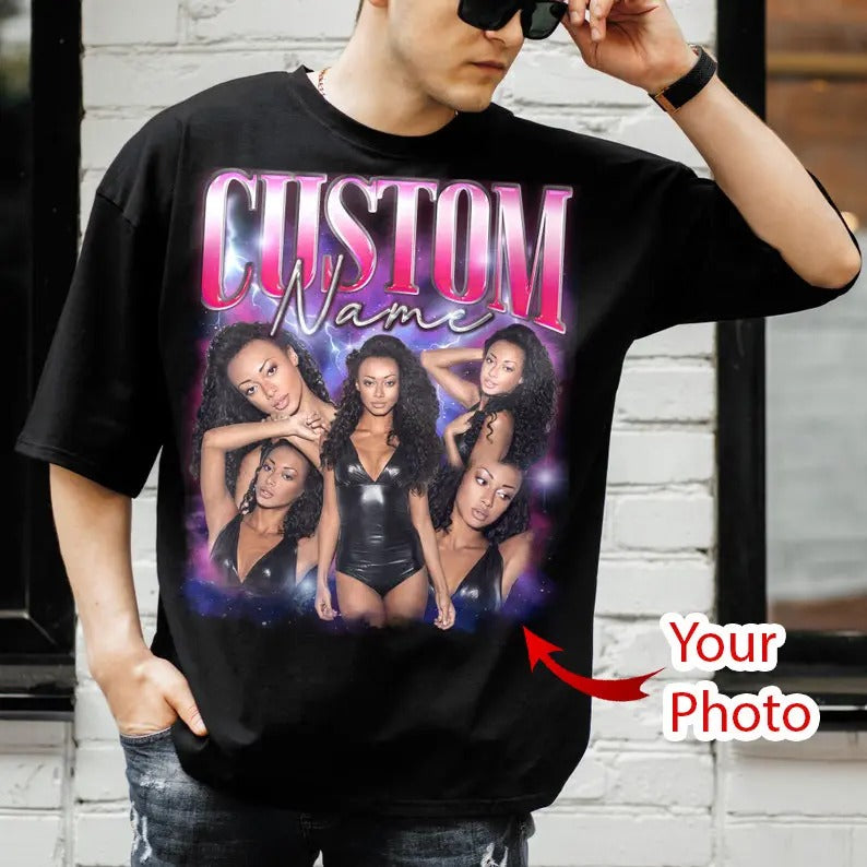 Custom Bootleg Rap Tee Shirt, Personalized Photo Bootleg Shirt, Vintage Graphic 90s Tshirt, Custom Your Own Bootleg Idea, HL36