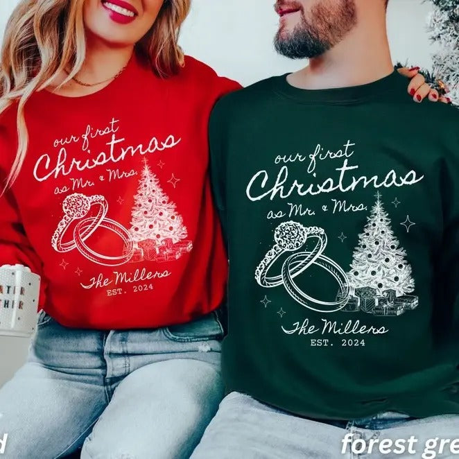 Custom Couples Christmas Sweatshirts, Christmas Couples Sweatshirts, First Christmas Married, Mr and Mrs Custom...