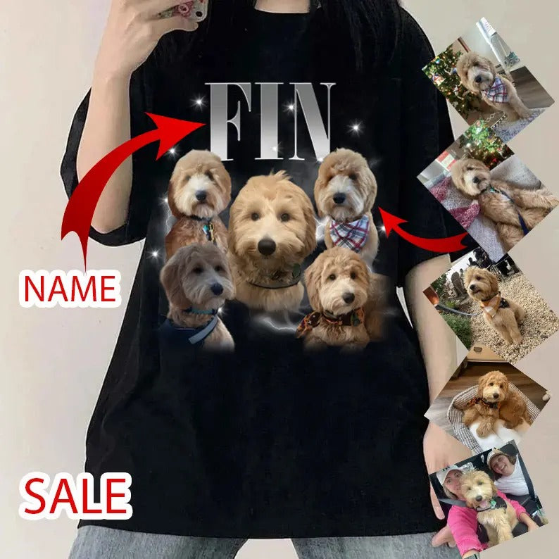Custom Dog Photo Shirt, Retro Collage Personalized Pet Shirt, 90's Custom Photo Vintage Graphic Tees, HL35