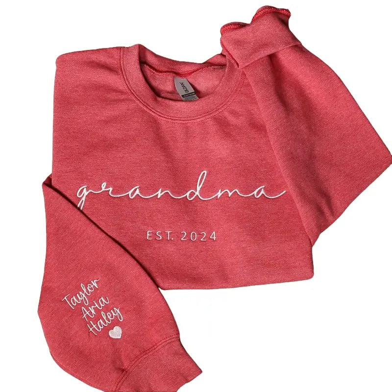 Custom Grandma Sweatshirt With Grandkids Names On Sleeve, Personalized Granny Hoodie, Gramma Outfit, Gigi Mimi Clothing, Mothers Day Gifts