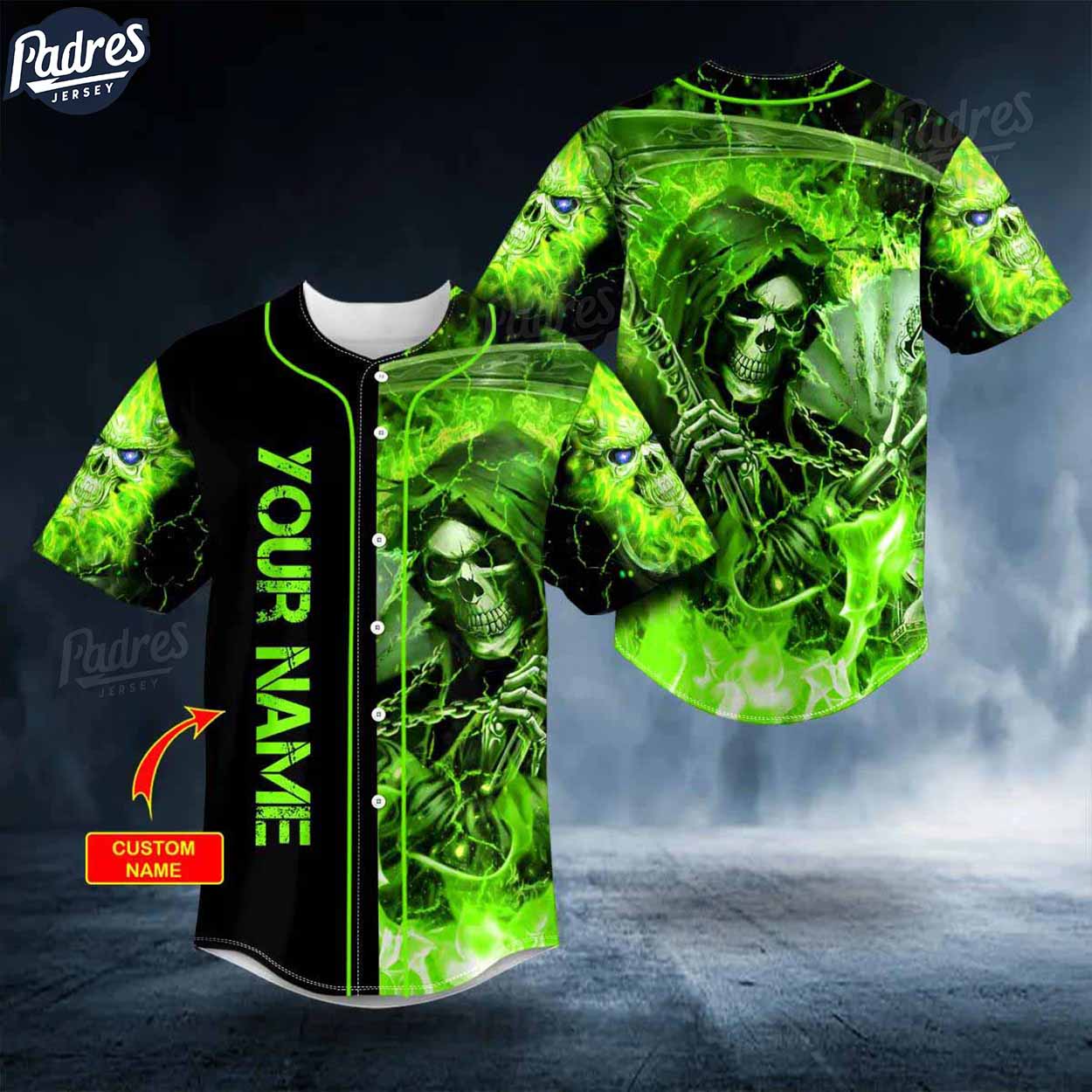 Custom Green Lightning Grim Reaper Baseball Jersey - Padres Jersey Oasis: Elevate Your Baseball Style Game