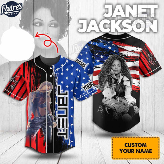 Custom Janet Jackson USA Flag Baseball Jersey - Padres Jersey Oasis: Elevate Your Baseball Style Game