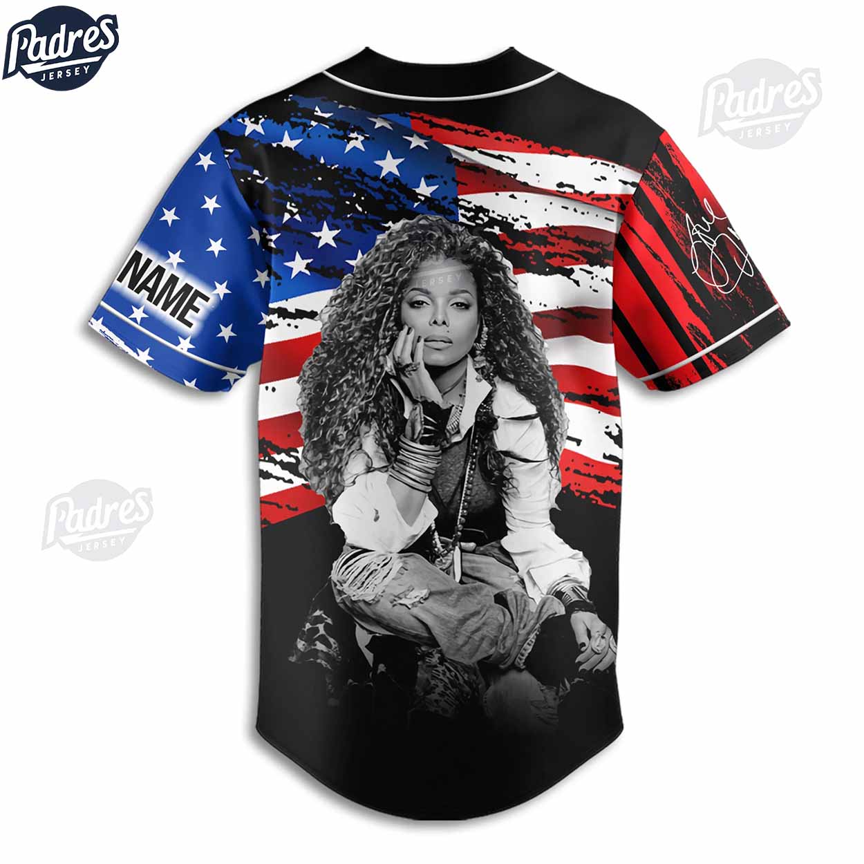 Custom Janet Jackson USA Flag Baseball Jersey - Padres Jersey Oasis: Elevate Your Baseball Style Game